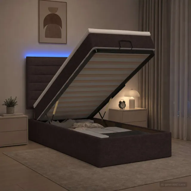 vidaXL Ottoman Bed met Matrassen en LED Donkerbruin 100 x 200 cm Stof