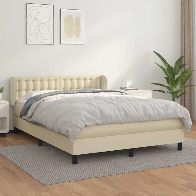 vidaXL Boxspring met matras kunstleer crèmekleurig 140x190 cm