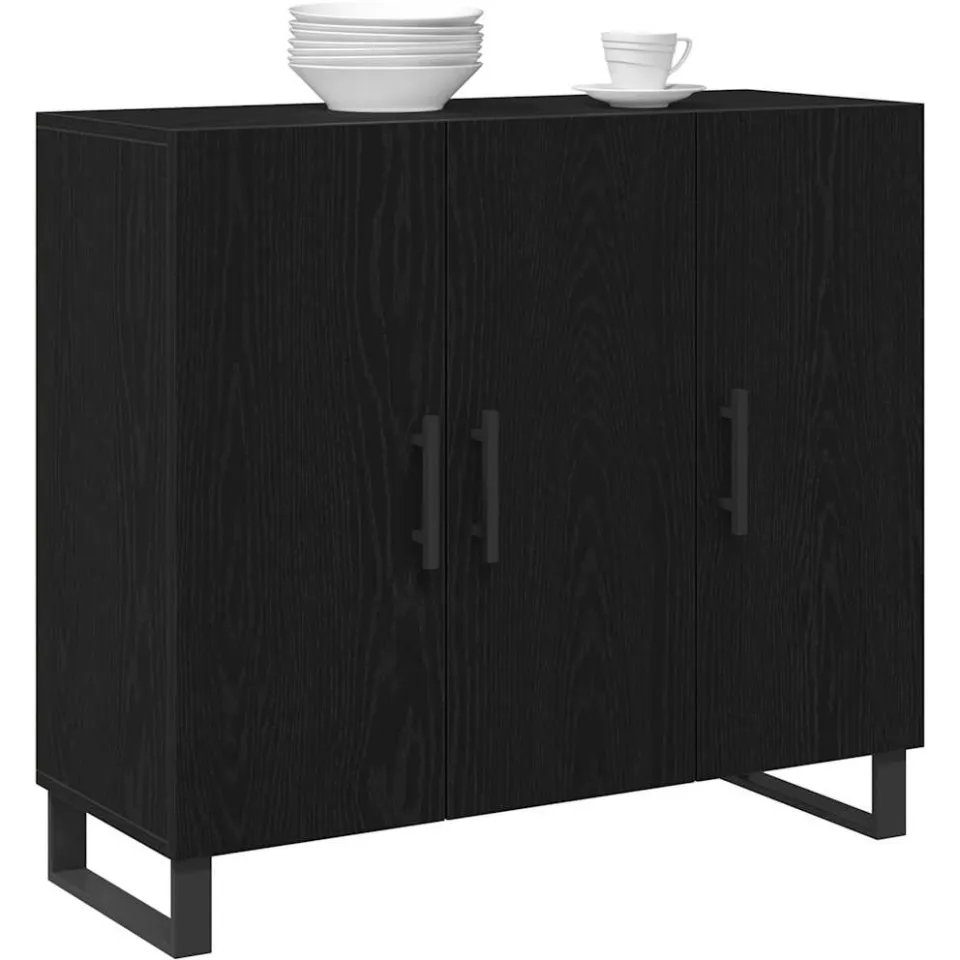 vidaXL Dressoir Zwart Eiken 90 x 34 x 80 cm Bewerkt hout