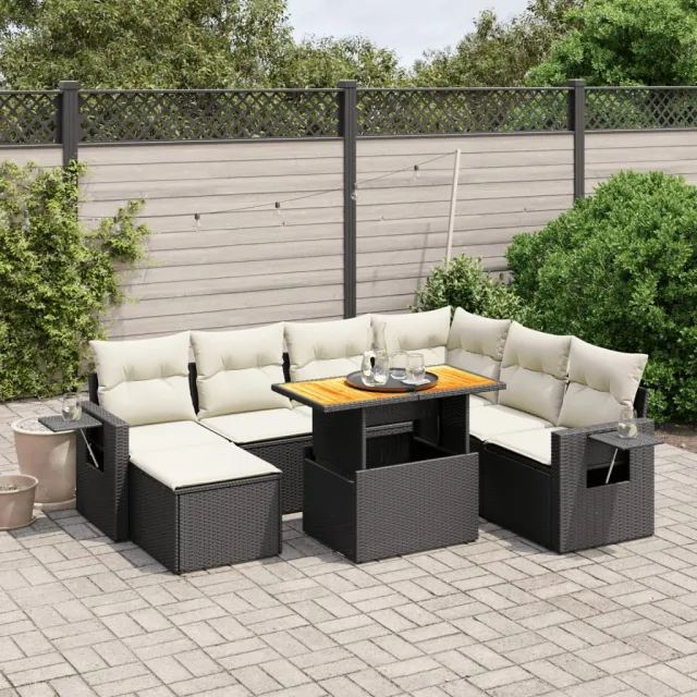 vidaXL 8-delige Loungeset met kussens poly rattan zwart, foto 2