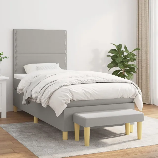 vidaXL Boxspring met matras stof lichtgrijs 100x200 cm grijs