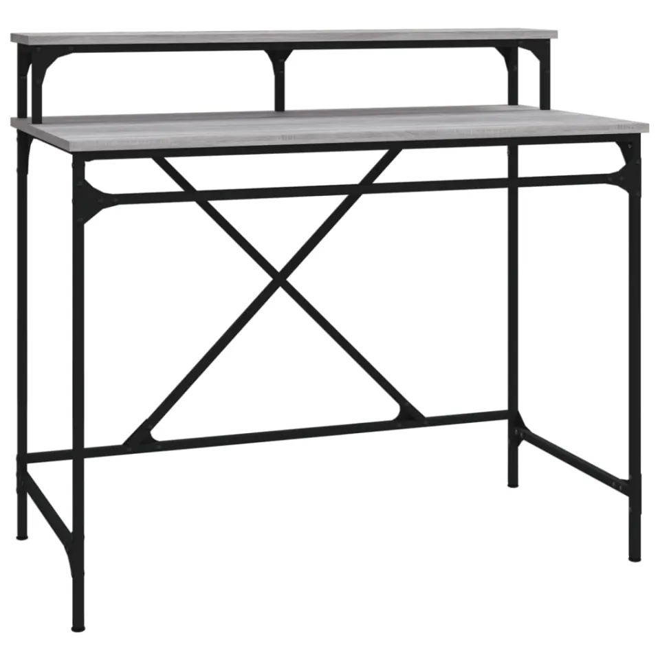 vidaXL Bureau 100x50x90 cm bewerkt hout en ijzer grijs sonoma eiken, foto 4
