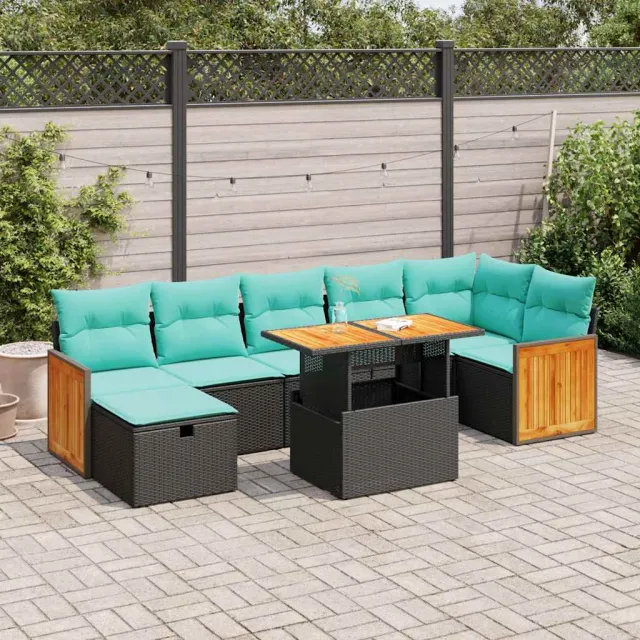 vidaXL 8-delige Loungeset met kussens poly rattan acacia grijs, foto 2