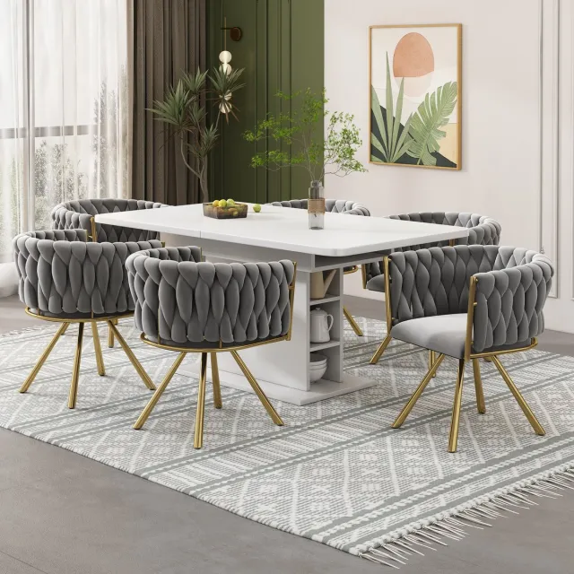 REDOM Eetkamerstoelenset - Draaibaar - Modern - Voor Eethoek - Fluweel En Metaal - Grijs En Goud - Set Van 6 Goud+Grijs