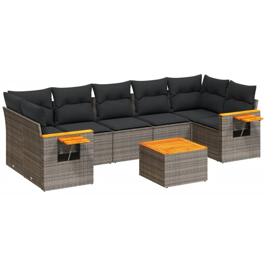 vidaXL 8-delige Loungeset met kussens poly rattan grijs, foto 3