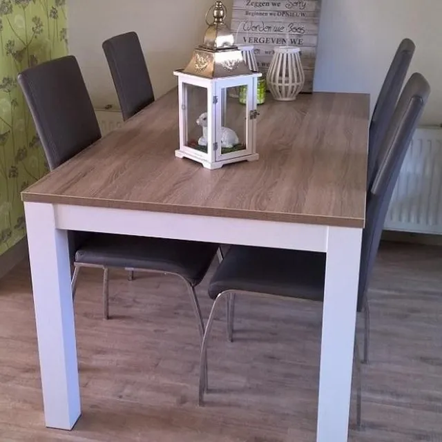 Ik Woon Modern Eettafel Milaan - Licht Bruin Eiken / Wit Onderstel - 90 x 195 cm Wit / Licht bruin