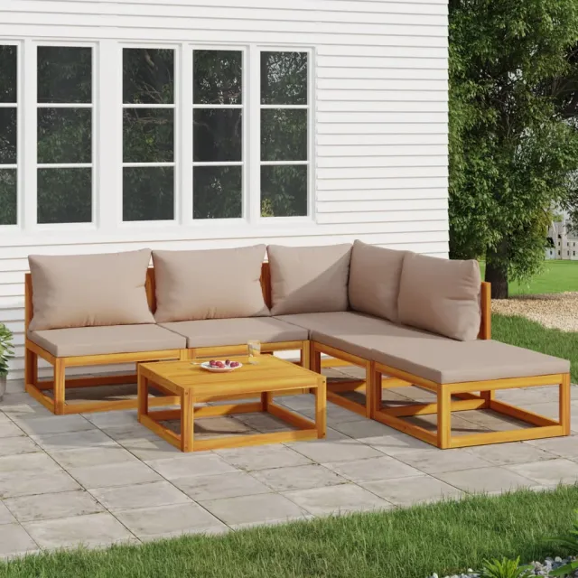 vidaXL 6-delige Loungeset met taupe kussens massief hout, foto 2