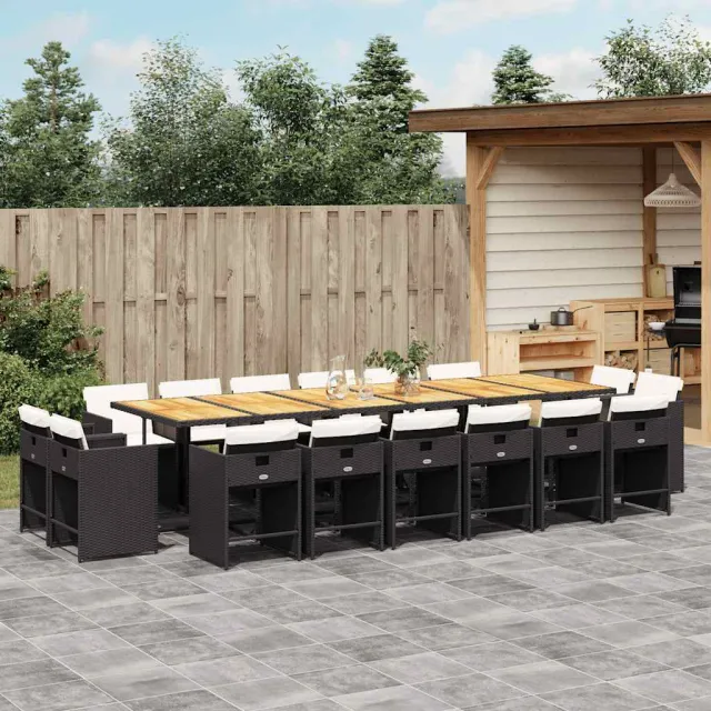 vidaXL 17-delige Tuinset met kussens poly rattan zwart