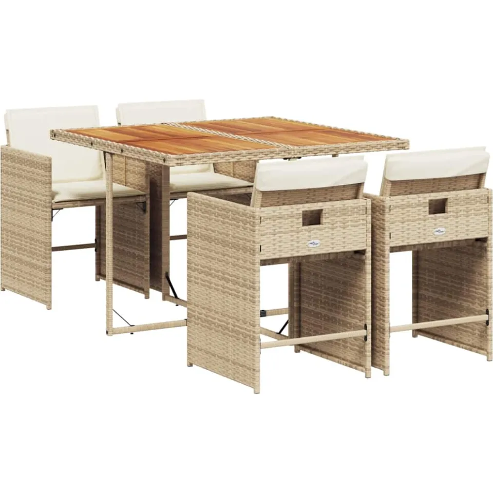 vidaXL 5-delige Tuinset met kussens poly rattan beige, foto 3