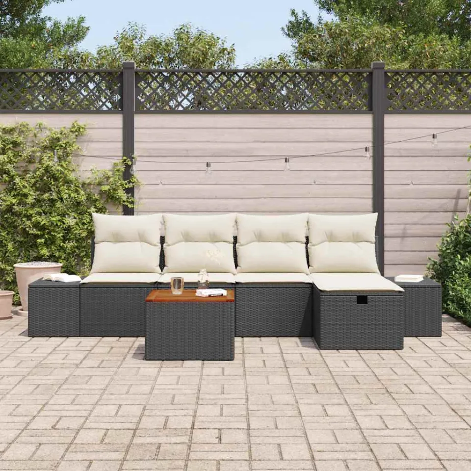 vidaXL Tuinbankenset 6 st Zwart Poly riet, foto 3