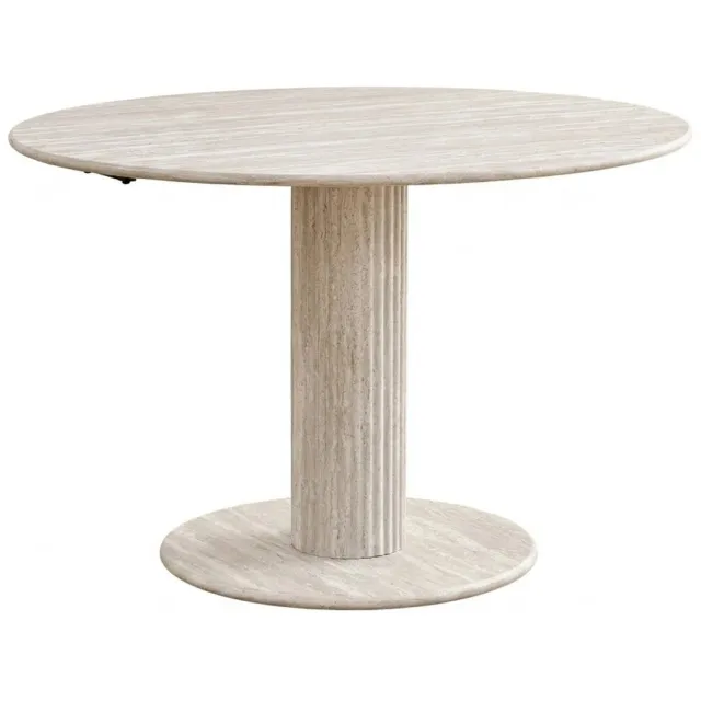 VIEMAE Tafel - Eettafel - Eettafel rond - Scandinavisch - Japandi - Massief hout - Marmer look - H 75cm Ø 115cm - 1 poot - Grijs
