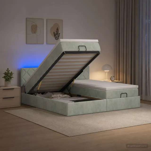 vidaXL Ottoman Bed met Matrassen en LED Lichtgrijs 180 x 200 cm