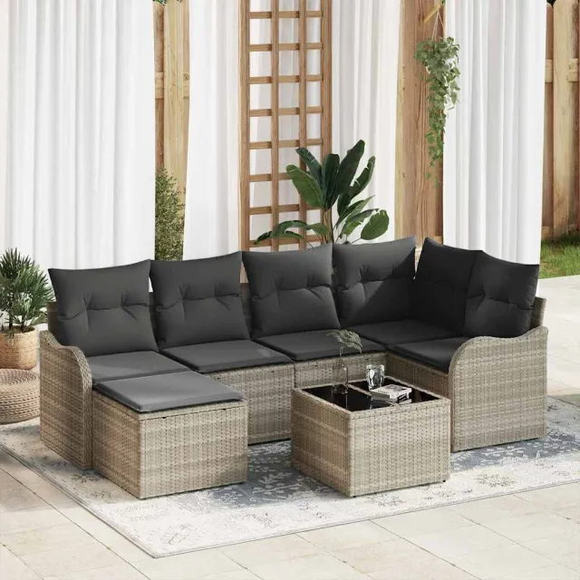 vidaXL Tuin Sofa Set 7 st Lichtgrijs poly rattan, foto 2