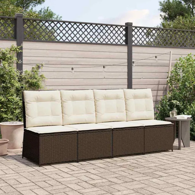 vidaXL Tuinbank Bruin en Crème Wit poly rattan