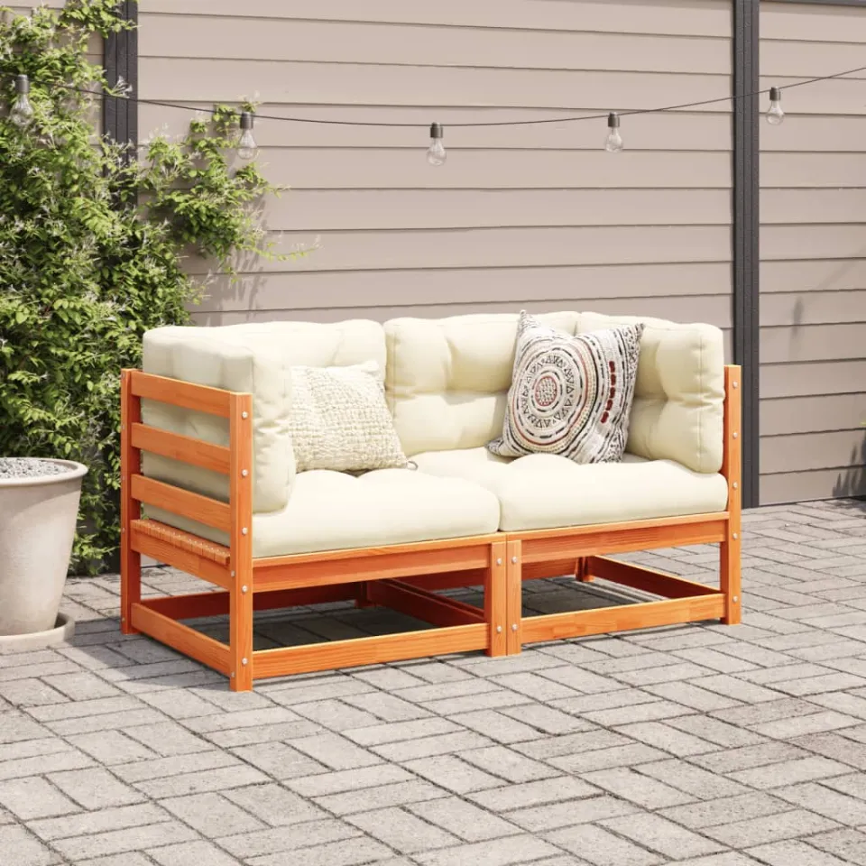 vidaXL 2-delige Loungeset met kussens massief grenenhout wasbruin bruin, foto 2