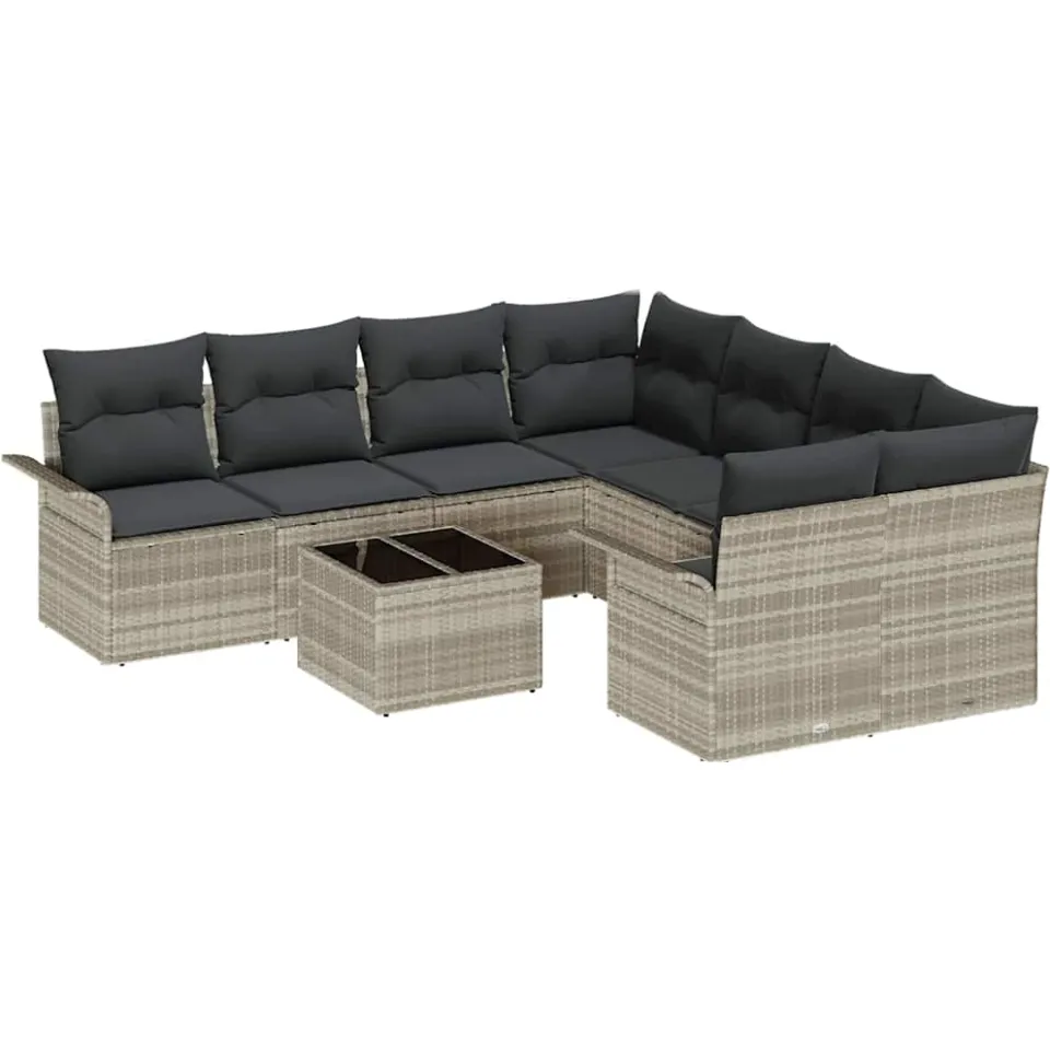 vidaXL Tuin Sofa Set 9 st Lichtgrijs poly rattan