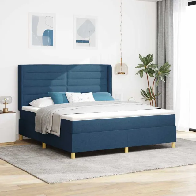 vidaXL Boxspringbed met LED-stripverlichting Blauw 180 x 200 cm Stof