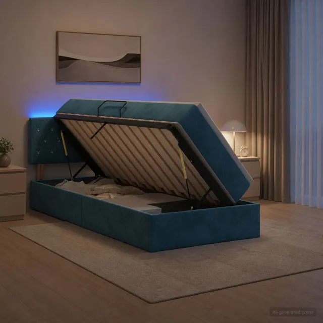 vidaXL LED Opslagbed met Matras Donkerblauw 100 x 200 cm Fluweel