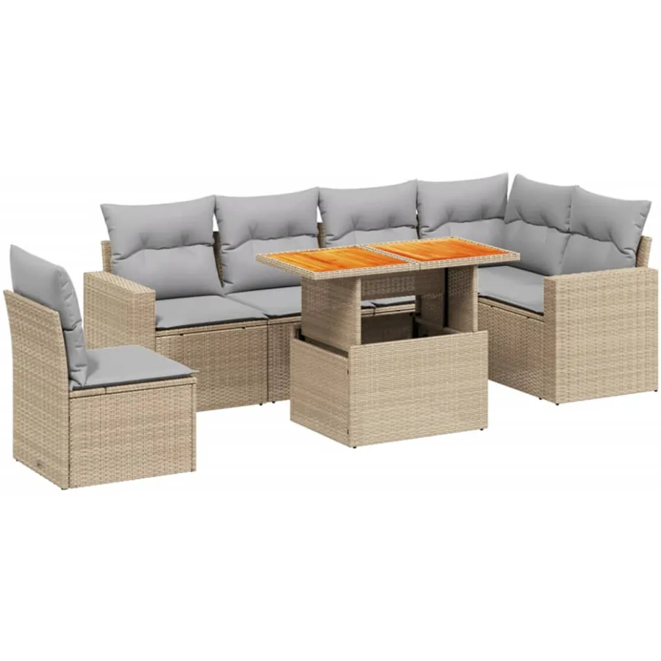 vidaXL 7-delige Loungeset met kussens poly rattan beige, foto 3