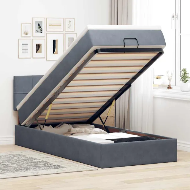 vidaXL Ottoman bed met matras 100x200 cm fluweel donkergrijs
