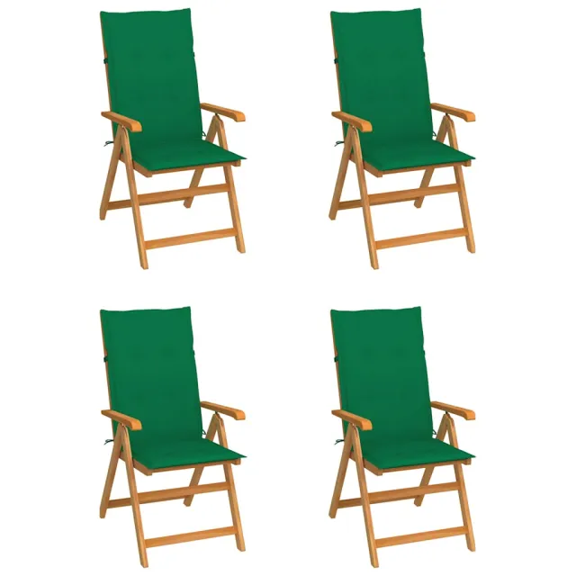 vidaXL Inklapbare stoelen 4 st met groene kussens massief teakhout