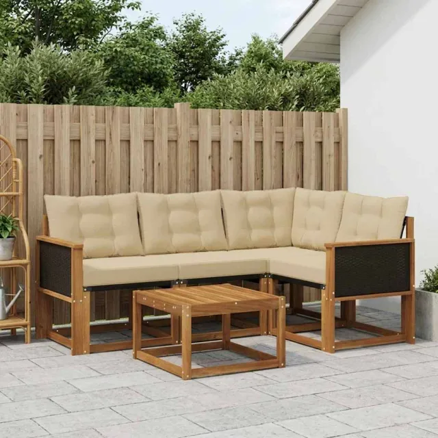 vidaXL Buiten bankenset 5 st 4-zits Natuurlijk en Beige