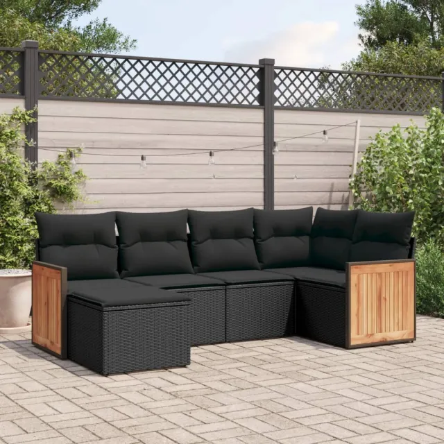 vidaXL 6-delige Loungeset met kussens poly rattan zwart, foto 2