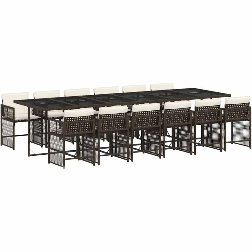 vidaXL 13-delige Tuinset met kussens poly rattan bruin