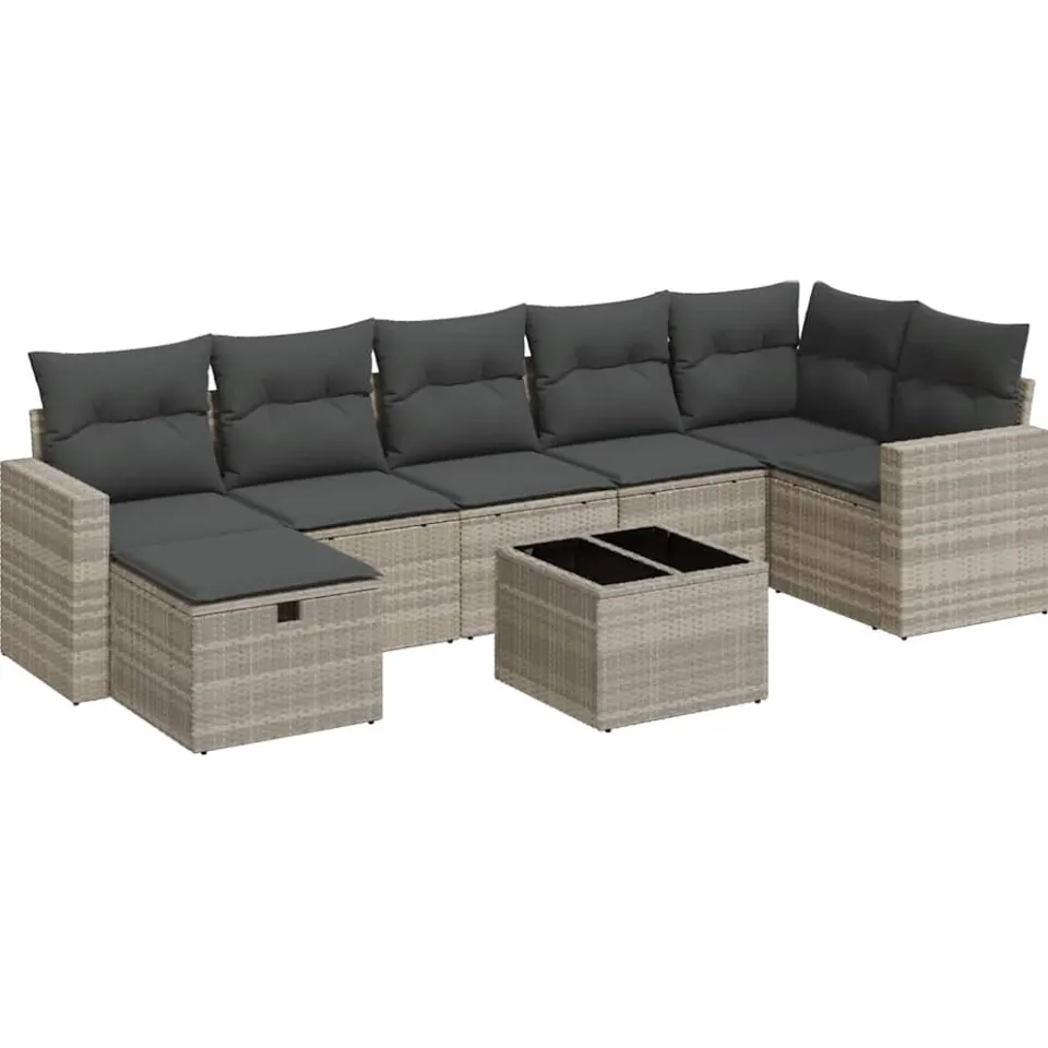vidaXL 8-delige Loungeset met kussens poly rattan lichtgrijs grijs, foto 3