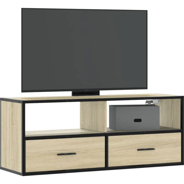 vidaXL Tv-meubel 100x31x39,5cm bewerkt hout metaal sonoma eikenkleurig Bruin