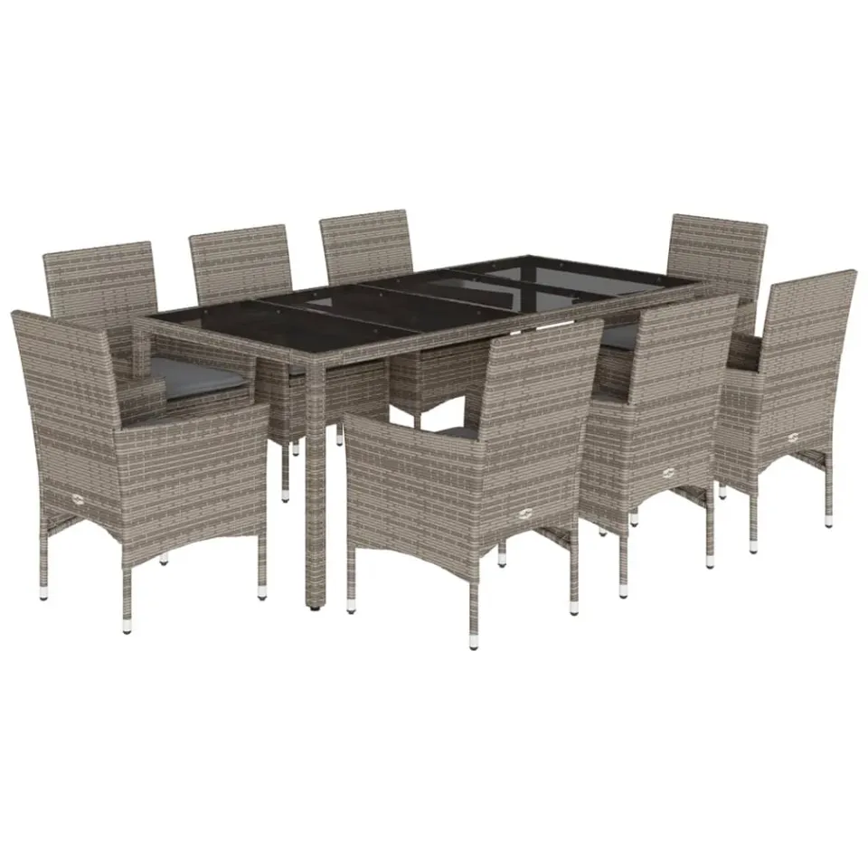 vidaXL 9-delige Tuinset met kussens poly rattan en glas grijs, foto 3