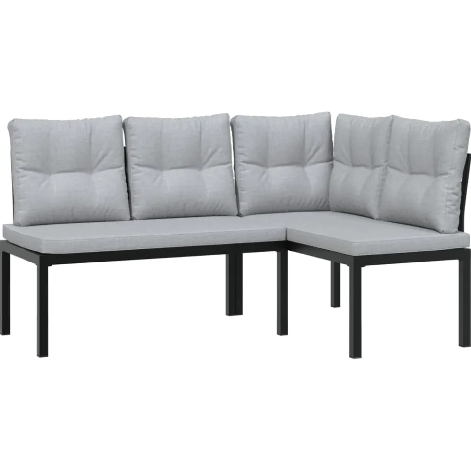 vidaXL 3-delige Loungeset met kussens gepoedercoat staal zwart, foto 3