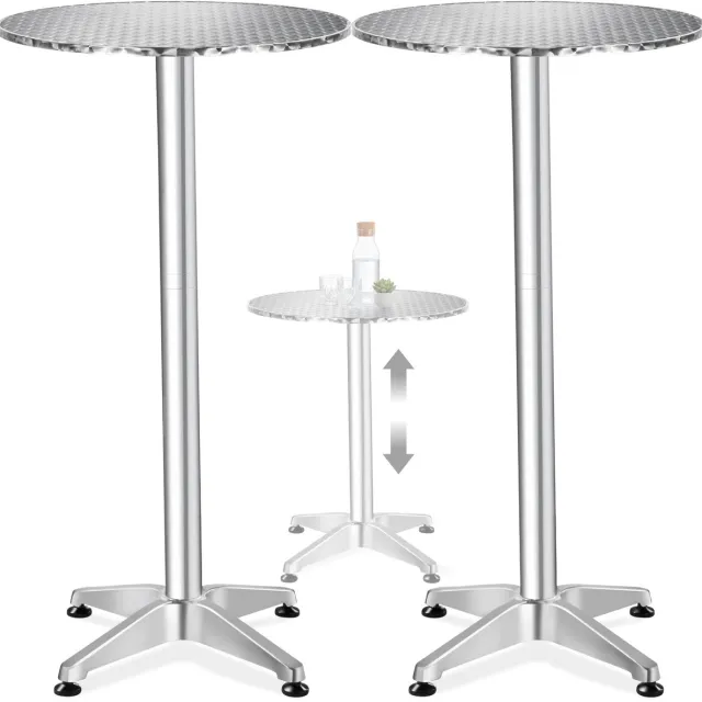 Tectake Statafels - Set van 2 Ronde Bistrotafels - Bartafels van Aluminium - In Hoogte Verstelbare Tafel Tussen 70 cm en 110 cm - Partytafel - Tuintafel - Balkontafel - Biertafel - Weerbestendig - Ø 60 cm - Zilver