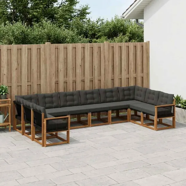 vidaXL Buiten bankenset 10 st 10-zits Naturel en Zwart Bruin