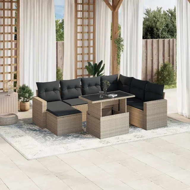 vidaXL 8-delige Loungeset met kussens poly rattan lichtgrijs grijs, foto 2