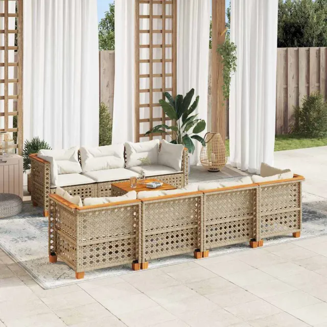 vidaXL 8-delige Loungeset met kussens poly rattan beige, foto 2