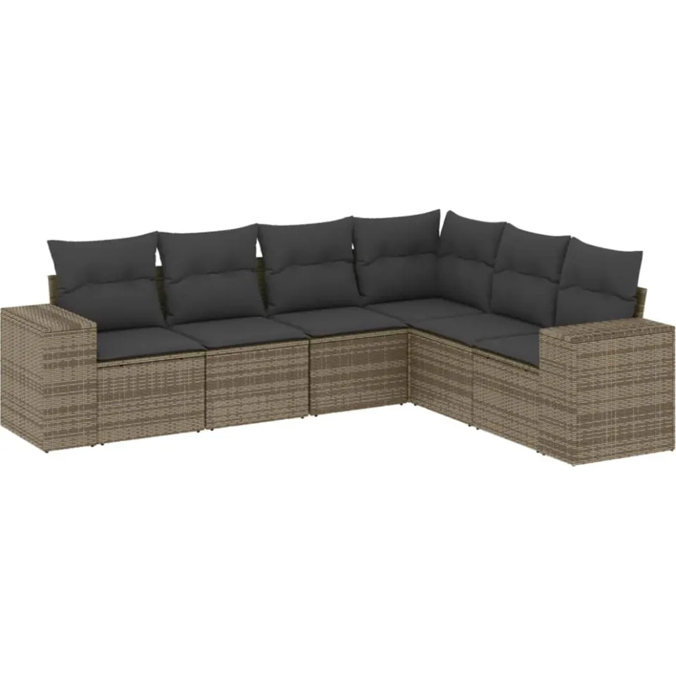 vidaXL 6-delige Loungeset met kussens poly rattan grijs, foto 3