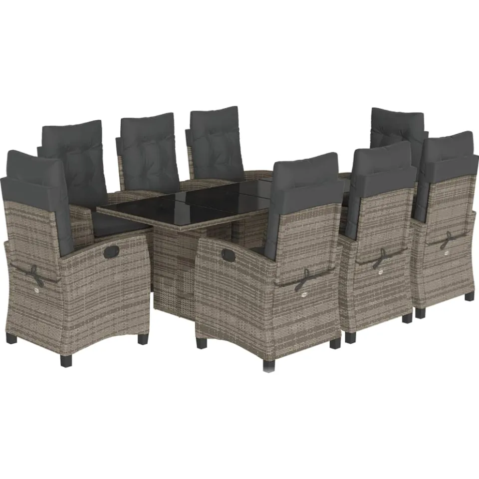 vidaXL 9-delige Tuinset met kussens poly rattan grijs