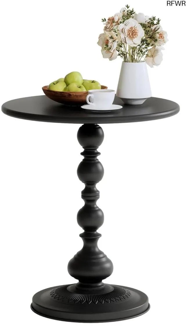 RFWR Kleine ronde bijzettafel vintage stijl voor woonkamer en kleine ruimtes Zwart