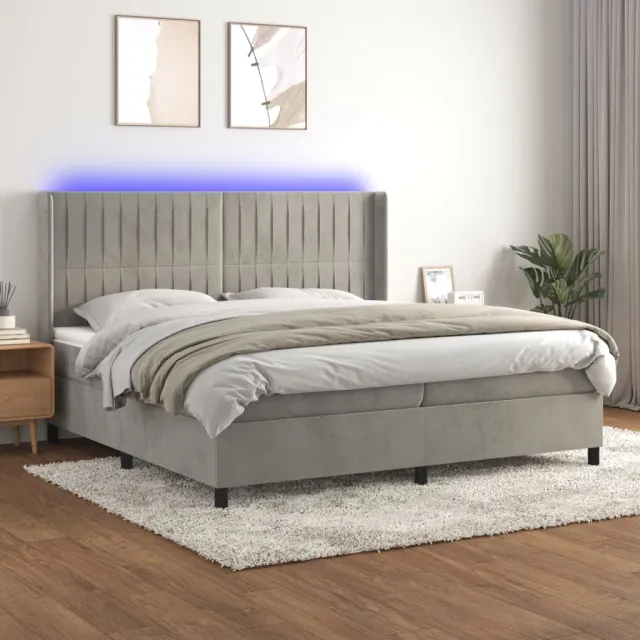 vidaXL Boxspring met matras en LED fluweel lichtgrijs 200x200 cm grijs