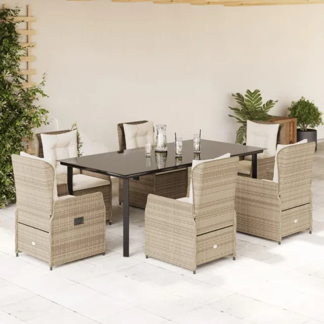 vidaXL 7-delige Tuinset met kussens poly rattan beige, foto 2