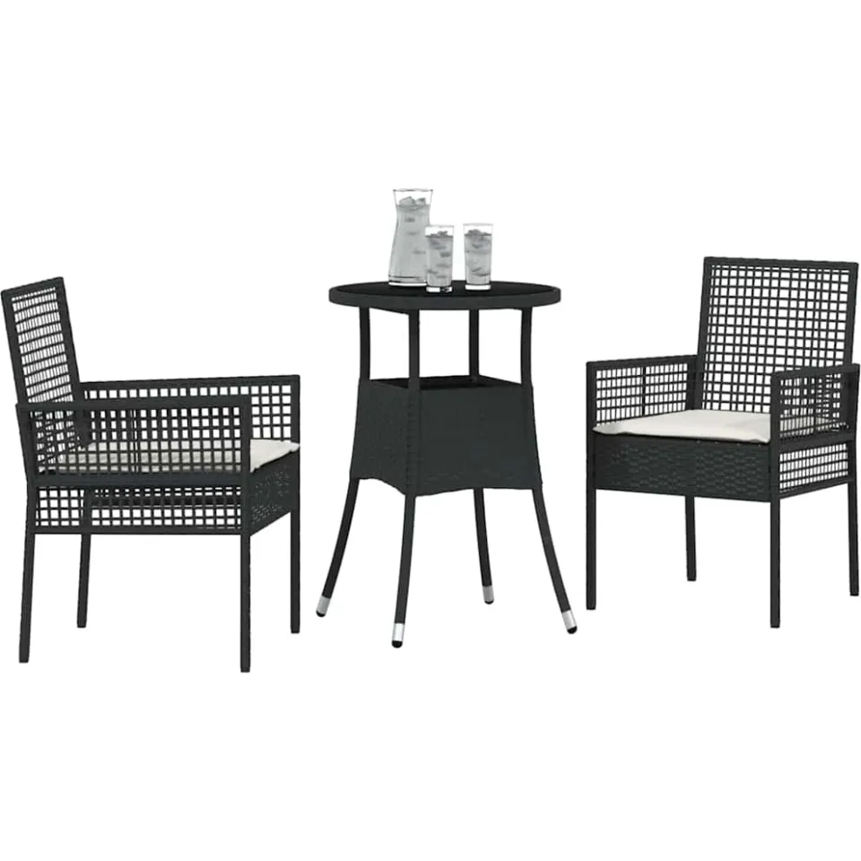 vidaXL Tuin eettafelset 3 st Zwart poly rattan, foto 2