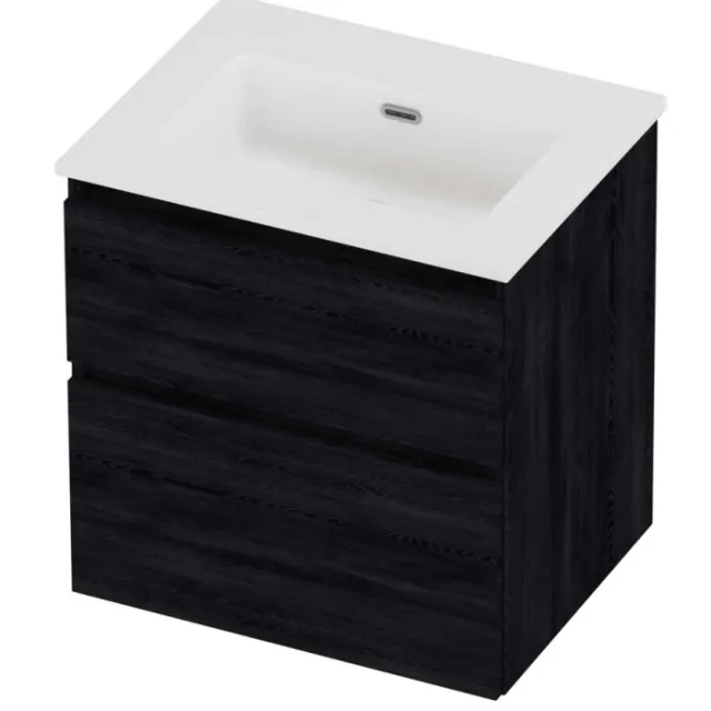 Proline Tribute Badmeubelset Porselein Elegant Zonder Kraangat 60x46x62 cm Mat White Black Oak Eiken