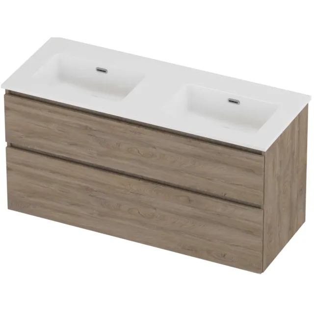 Proline Tribute Badmeubelset Porselein Elegant Dubbel 120x46x62 cm Glans Wit Raw Oak Eiken