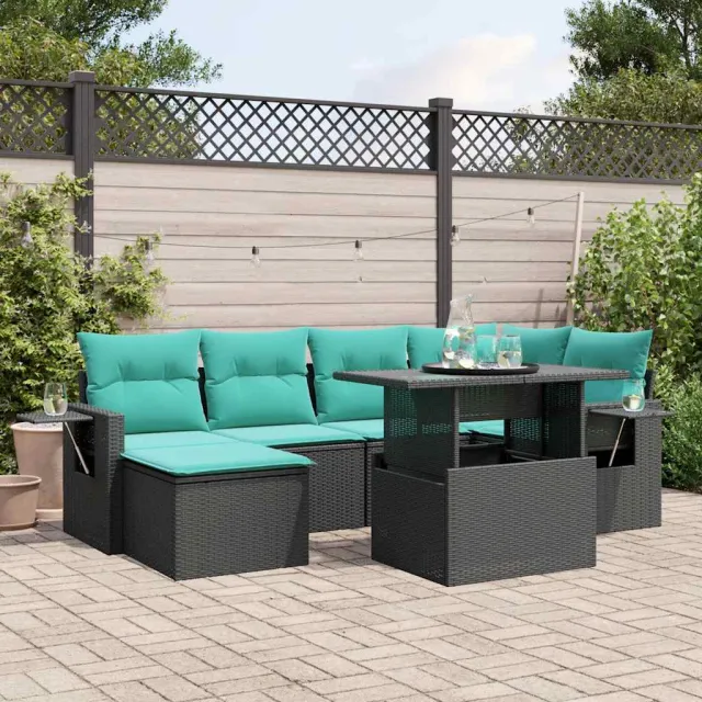 vidaXL 7-delige tuinbankset met kussens van zwart polyrotan, foto 2