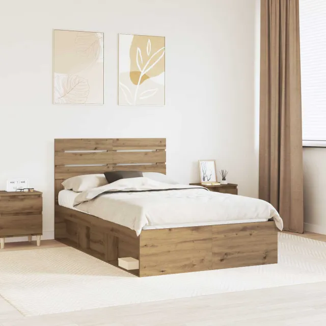 vidaXL Bedframe Artisanaal eiken 120 x 190 cm Massief grenenhout Bruin