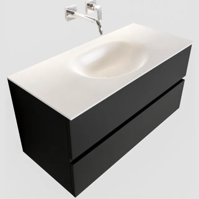 Boss & Wessing Badkamermeubel Solid Surface BWS Stockholm 100x45 cm Mat Zwart Urban Midden (0 kraangaten)