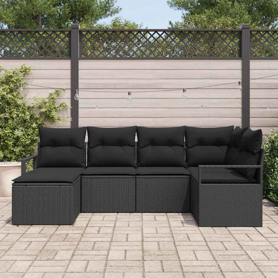 vidaXL Bankstel 6 st Zwart poly rattan, foto 3