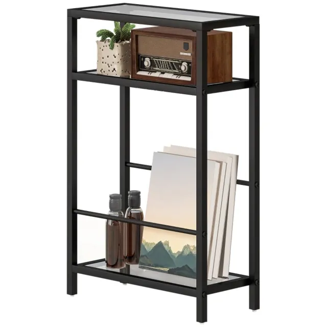 Merax Smalle Bijzettafel - 40 x 18 x 62 cm - Zwart - Gehard Glas - 3 Etages - Stalen Frame - Nachtkastje en Sofatafel