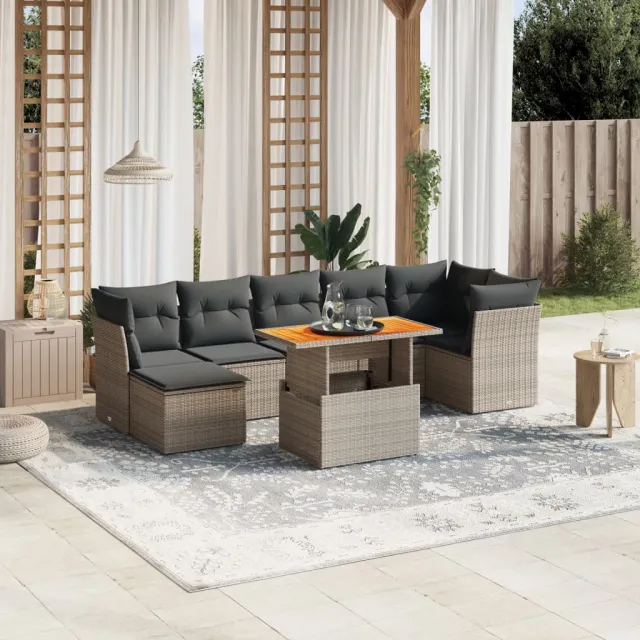 vidaXL 8-delige Loungeset met kussens poly rattan grijs, foto 2